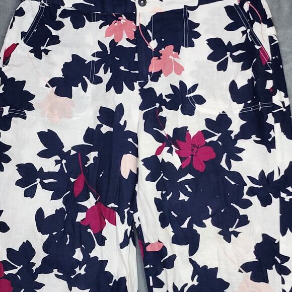 Liz Claiborne Pants Large Linen Blend Floral Wide-Leg Fun Boho Colorful Beach - Picture 4 of 12